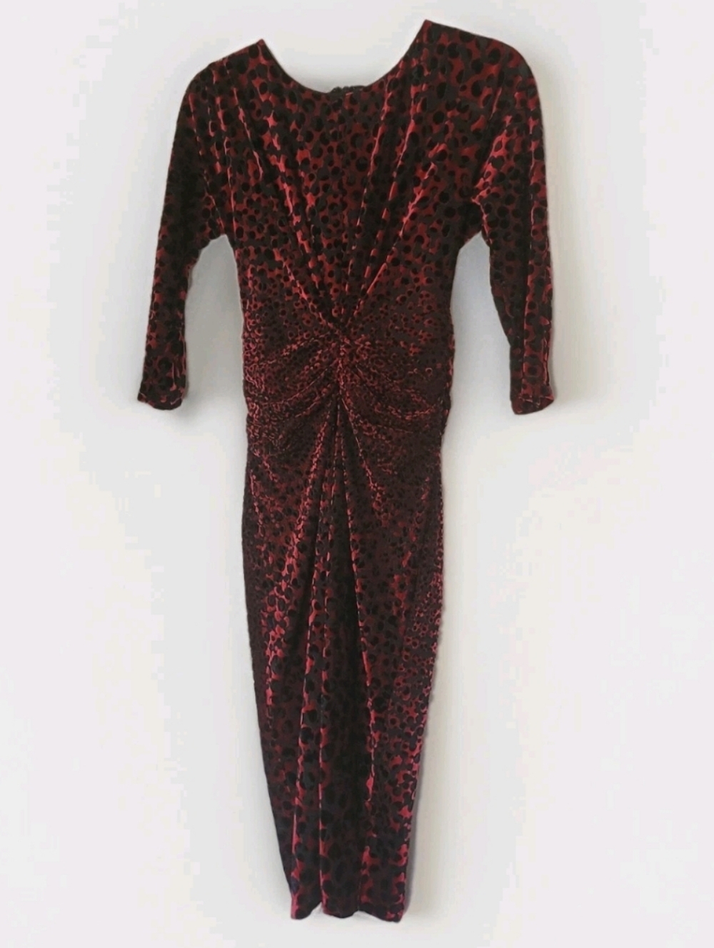 Taylor Velvet Sheer Animal Print Vampy Dress Knee Length Ruched Strechy Size 2